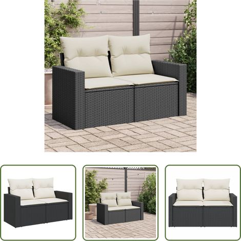 Gartenmöbel - Gartensofa mit Kissen 2-Sitzer Schwarz Poly Rattan (1/5)