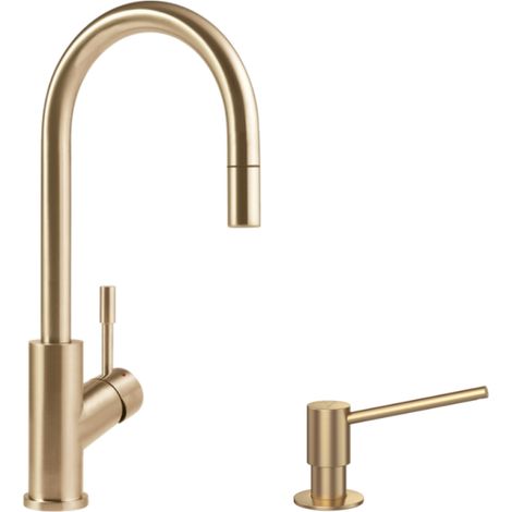 Grifo de cocina flexible con dispensador de jabón VILLEROY & BOCH Umbrella Flex, dorado mate