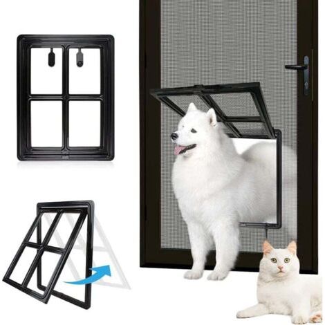 Porte pour animaux de compagnie – Ouverture 30,5 cm x 40,6 cm – Système de fermeture automatique – Couleur noire pour animaux moyens à grands (1/5)
