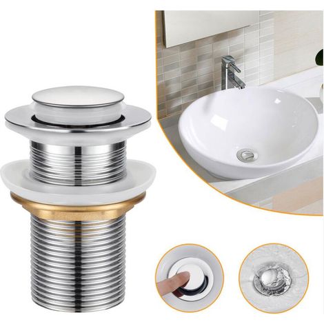 Bonde de Lavabo, Universel Bonde Pop-up sans Trop-plein Bonde de Vidage Automatique avec Bouchon de Vidange sans Tirette Clic Clac à Clapet Push Open en Inox Chromée pour Lavabo Salle de Bain (1/4)