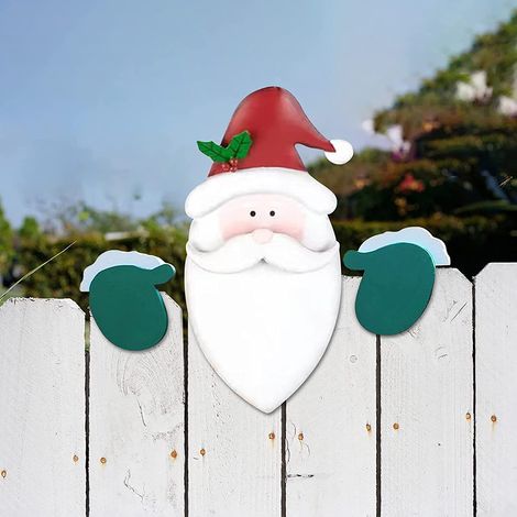 Weihnachtsdeko für Zuhause: Weihnachtsmann-Schneemann-Gartenzaunaufsatz, weihnachtliche Hängedekoration, Geschenkidee (1/5)