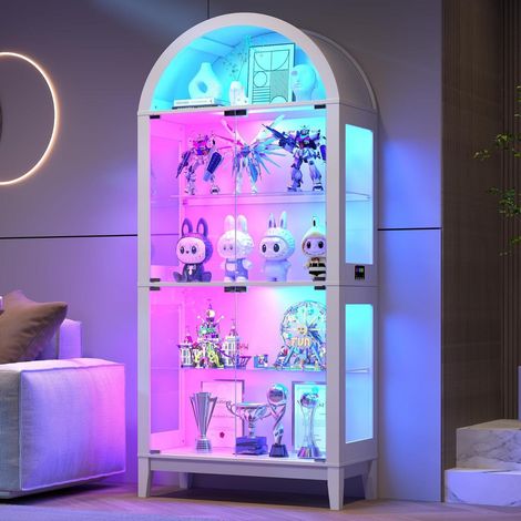 Glasvitrine mit RGB-Beleuchtung & Sensorik, 5-Lagen, 33x75x175cm, Weiß (1/5)