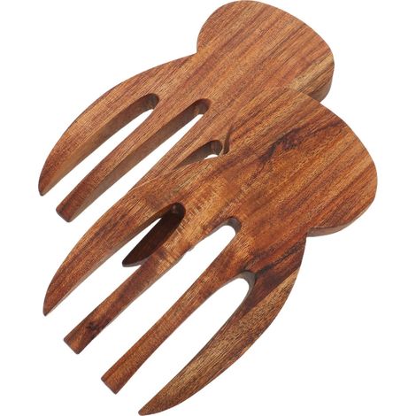 Lot 2 pinces salade bois acacia robustes, naturelles, pour mélanger pâtes, faciles à nettoyer
