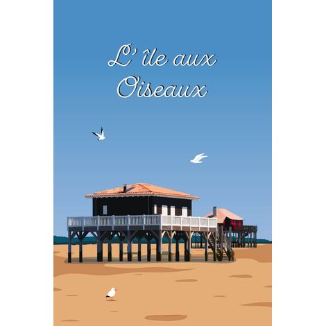 Tableau sur toile illustration île aux oiseaux 30x45 cm - Impression sur Toile Murale Décorative - Image imprimée en HD sur Toile - Toile sur Châssis en Bois FSC - Fabriqué en France (1/5)