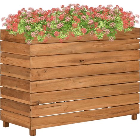 Jardinière Bac A Fleur Lit surélevé 100x40x72 cm Bois de teck recyclé et acier 53933 (1/5)