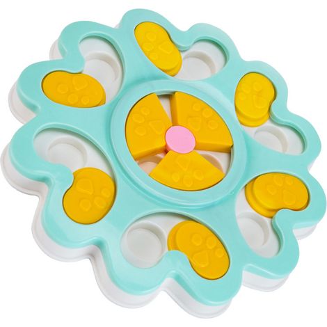 Jouet distributeur de croquettes interactif pour chiens et chats, forme mignonne, avec distributeur lent de nourriture (bleu). (1/5)