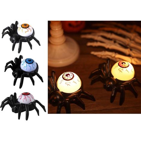 Lot de 12 décorations Halloween – Araignées LED avec yeux lumineux, décoration effrayante pour intérieur et extérieur, ambiance terrifiante, orange (1/5)