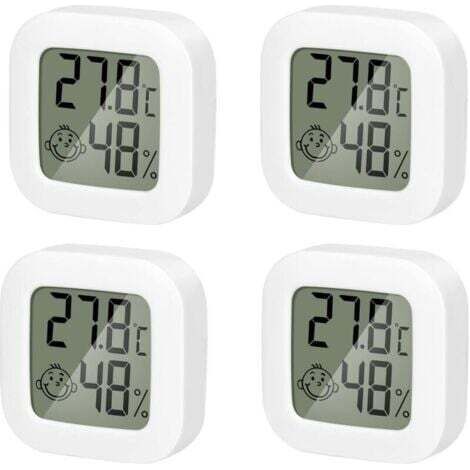 4er-Pack Mini-Thermometer/Hygrometer für den Innenbereich, hochpräzise Temperatur- und Hygrometer mit Luftsymbol, ideal für Küche, Kinderzimmer, Gewächshaus, Lagerhalle und Büro.