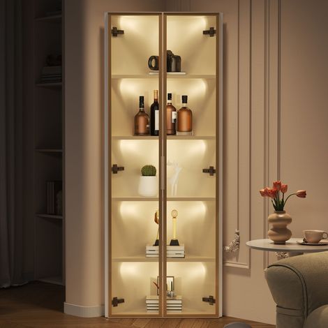 Vitrine verre LED 62 x 35 x 160cm blanche bande lumineuse intégrée vitrine antipoussière verre trempé vitrine à vin bibliothèque (1/5)
