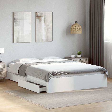 vidaXL Estructura cama con cajones madera ingeniería blanca 150x200 cm (1/5)