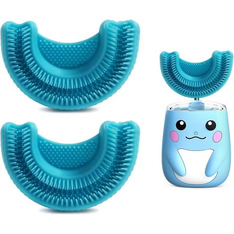 Brosse à dents électrique pour enfants en silicone, vibrations soniques, 2 à 8 ans, 2 têtes de rechange, bleue (1/2)