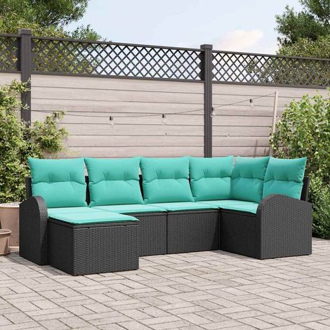 Salon de jardin 6 pièces modulable en polyrotin noir et turquoise, 5 places - PANGIVO (1/5)