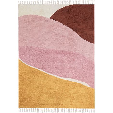 Alfombra moderna 140 x 200 cm algodón motivo abstracto flecos rectangular rosa Xinali (1/5)