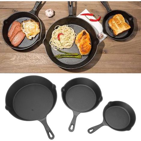 Ensemble de trois mini-poêles multifonctions en fonte (16 cm, 20 cm, 25 cm), poêles à œufs, sans revêtement antiadhésif. (1/5)