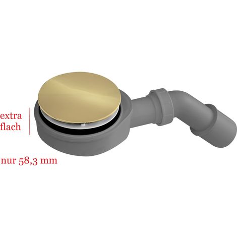ECOLAM Ablaufgarnitur für Duschwanne gold Siphon 90 mm Ablauf flach 60 mm Duschsiphon Chrom