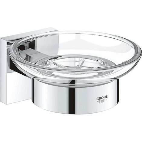 Grohe – Porte-savon avec support – 41096000 – Finition chromée – Verre et métal – Fixations invisibles pour montage par vis ou adhésif (1/5)