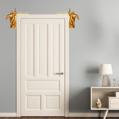 Lot de 2 panneaux décoratifs d'angle de porte « Jésus, je te vois » en bois, pour les portes gauche et droite. (1/5)