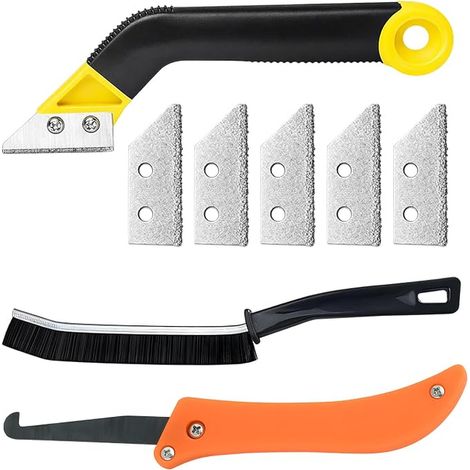 Tile Grout Scraper - Orange Scraper, Black Hard Brush and Replacement Blades, Tile Cleaning and Grouting Tool (1/5)