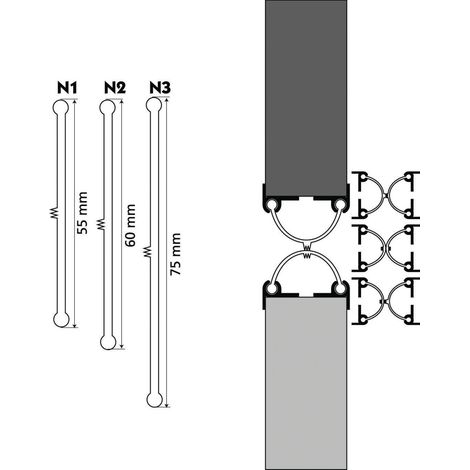 Joint d'isolation caoutchouc noir 2500 mm pour porte 48-58 mm – Battement d'étanchéité double action – Fixation aluminium – Ellen