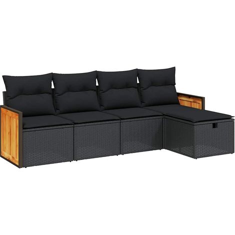 Maison Exclusive - Set Divani da Giardino 5 pz con Cuscini in Polyrattan Nero (1/4)