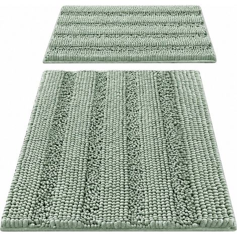 Tapis de bain en chenille rayée extra épais, lot de 2, doux et absorbants, 50 x 80 cm + 43 x 61 cm (1/5)