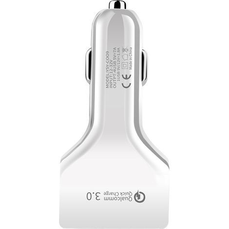 New 4-USB Car Charger, QC 3.0 Multi-functional Car Charger, 1-to-4 Output Charger, QC 3.0 Fast Charging -- White -- Bagged (1/3)