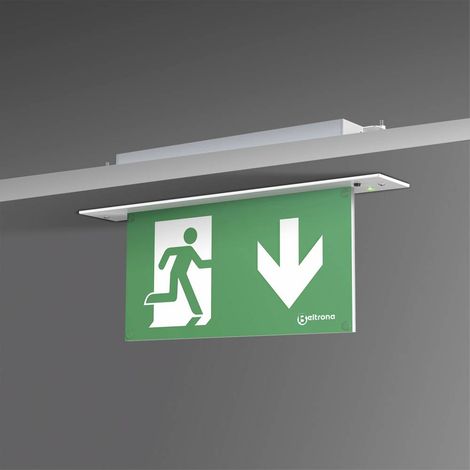 Éclairage LED d'issue de secours IP40 – Luminosité 500 CD/m² – Montage encastré au plafond – Portée 27 m – MEXM82506 – Beltrona (1/3)