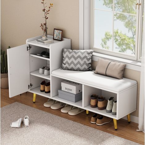 Mobile scarpiera con panca da ingresso 120 x 35 x 71,5 cm bianco laccato HAVRYA (1/5)