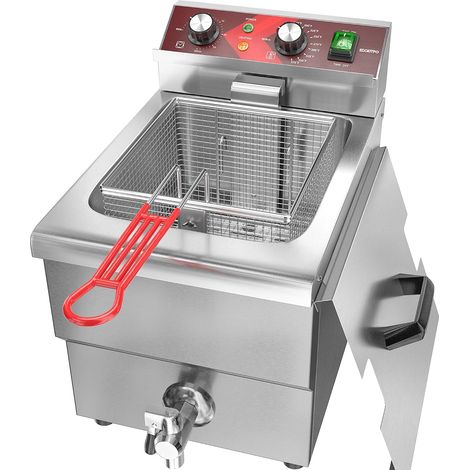 Friteuse 12 L Grande friteuse électrique avec vidange d'huile et minuterie Friteuse avec panier et couvercle Friteuse de comptoir en acier inoxydable Friteuse commerciale 220V 3000W (1/5)