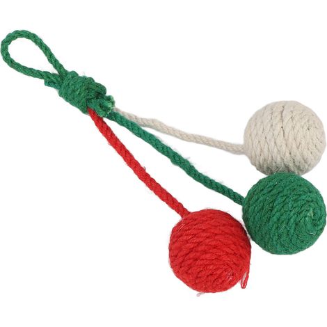Sisal-Katzenball, kaubar, farbenfroh, interaktiv, aus Sisalseil, Indoor-Haustierspielzeug, rot, grün und weiß. (1/5)