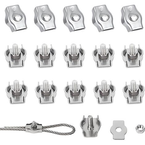Lot de 16 pinces câble métallique M2 inox simplex, serre-câbles pour chantiers navals et construction (1/4)