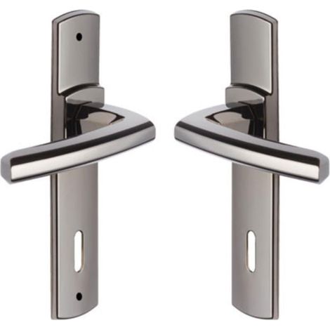 Set de Poignée de Porte sur Plaque - Version Clé L pour Porte de Chambre et de Bureau - Entraxe 165 mm - Matériau Zamak Résistant - Finition Diamant Noir (1/5)