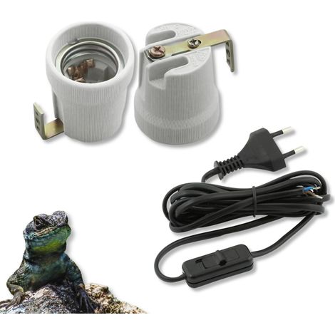 Set completo: cavo di alimentazione e portalampada in ceramica E27 per lampade riscaldanti e UVB.