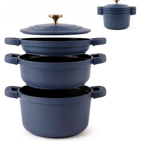 Briebe KB1208BLU Batería Cocina Inducción Apilable 4 Piezas Ø 22cm Antiadherente Cerámico sin PFOA Cacerolas Azul (1/5)