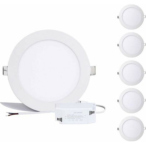 Panel LED redondo de 12 W, foco LED empotrable de techo, blanco neutro, 6000 K-6500 K, extremadamente plano, controlador incluido, 230 V, 960 lúmenes, reemplaza halógeno de 100 W [A+]
