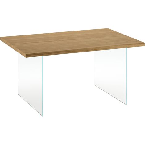 Tavolo Fisso Snooker 160x90 cm in Rovere Naturale Impiallacciato con Gambe in Vetro Temperato Extra Trasparente - Design Moderno (1/4)