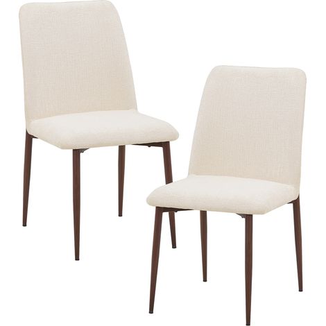 SELIA - Lot de 2 chaises en tissu beige pieds couleur bois foncé
