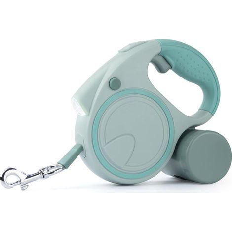 Einziehbare Hundeleine mit LED-Beleuchtung, ausziehbar für kleine und mittelgroße Hunde bis 25 kg, rutschfester Griff und abnehmbarer Halter für Hundekotbeutel (grün) (1/5)