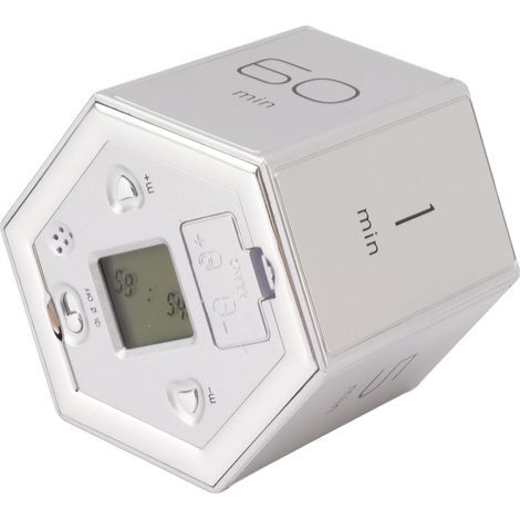 Sechseckiger Kippschalter-Timer mit Stummfunktion, kubischer Magnet-Timer mit LCD-Bildschirm für Küche, Arbeitszimmer und Büro, silberfarben. (1/5)