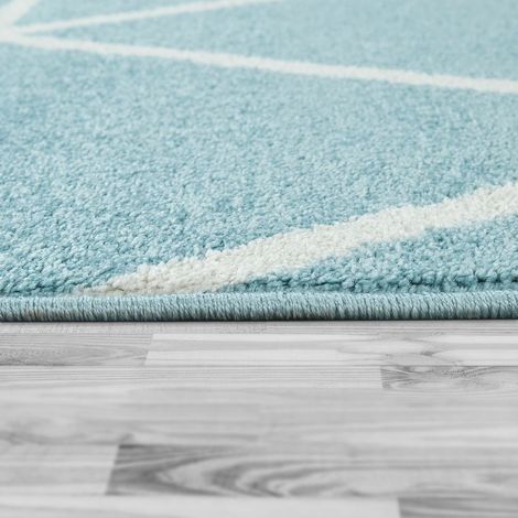 Paco Home Alfombra Salón Pelo Corto Moderna Diseño Geométrico Motivo Rombos Azul 70x250 cm