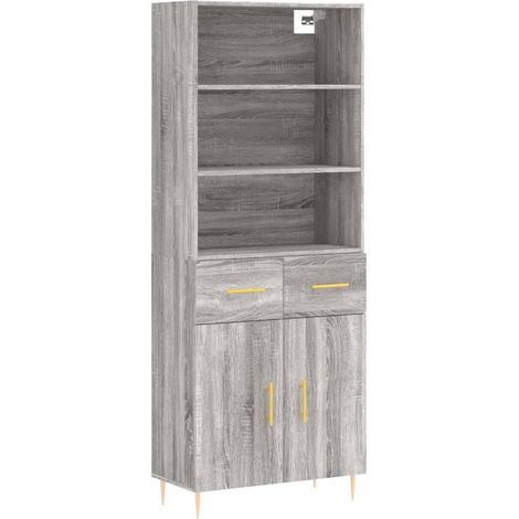 Aparador cómoda mueble almacenaje organizador cocina salón salón alto Sonoma 69,5 x 34 x 180 cm madera contrachapada gris 020035484