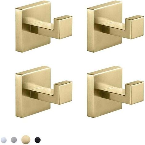 Set of 4 Towel Hooks Brushed Nickel Stainless Steel Wall Mount Bathroom Kitchen (1/4)