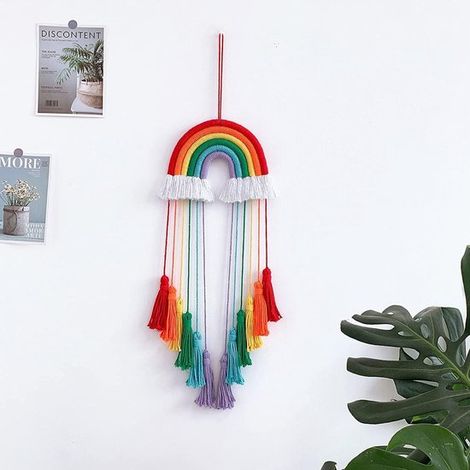 Decoración de pared arcoíris para habitación infantil - Tapiz de macramé de algodón con borlas (1/5)