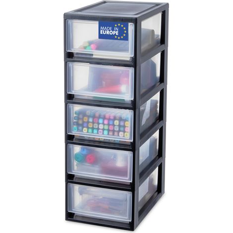 Iris Ohyama, Tour de rangement plastique, 5 Tiroirs de 7L, Noir, Empilable, pour Salle de Bain, Petit Bricolage, MSD-1