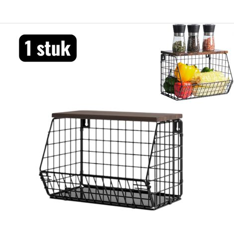 Panier de rangement en métal empilable pour réfrigérateur, panier multifonction sans montage pour fruits et légumes, organiseur modulaire pour cuisine, salle de bain ou salon, noir, 1 pièce (1/4)