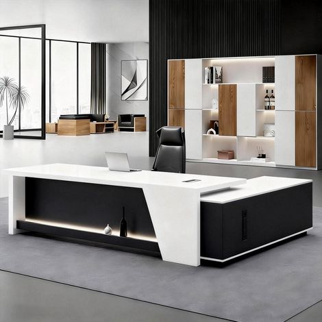 Moderner L-Schreibtisch mit Stauraum, 160x80cm, Schwarz-Weiß (1/5)