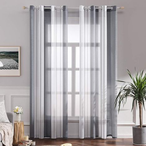 Voilages Rayures Blanc et Gris a Oeillets Lot de 2 140x245 cm (1/5)
