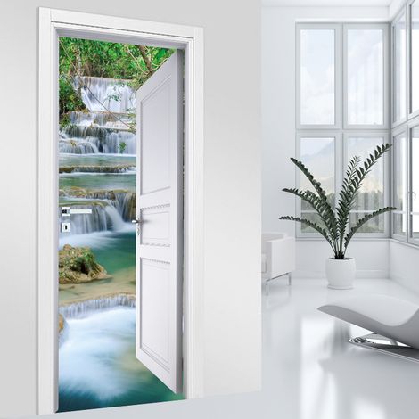 Stickers pour porte - Cascades - 73 x 205 cm - Adhésif + Protection MATE (1/2)