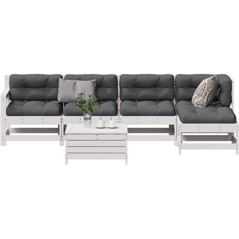 6-tlg. Garten-Lounge-Set mit Kissen Weiß Massivholz Kiefer (1/5)