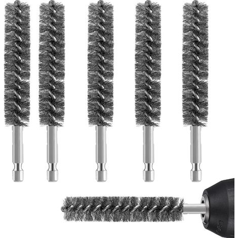 Cepillo de limpieza de acero inoxidable para taladros eléctricos, cepillo metálico con cerdas de acero inoxidable y mango hexagonal (6 piezas, 1,5 cm) (1/5)